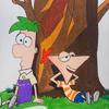 Color pencil drawing of Phineas and Ferb for a patient at Wolfson Children's Hospital by Art with a Heart Volunteer Artist Rob Veysey.