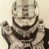 Pencil and ink drawing of the video game character from Halo for a patient at Nemours Children's Clinic by Art with a Heart artist Josh Bergesen.