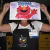 Lori Presto having fun creating a patient's request for Elmo artwork June 27, 2012 in the playroom at Wolfson Children's Hospital.