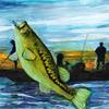 "Jumping Bass" - By Matthew
Painted in acrylics by Matthew, a Nemours Children's Clinic pediatric patient. Created for the cover the publication for Wolfson Children's Hospital annual Bass fishing tournament in Palatka, FL.